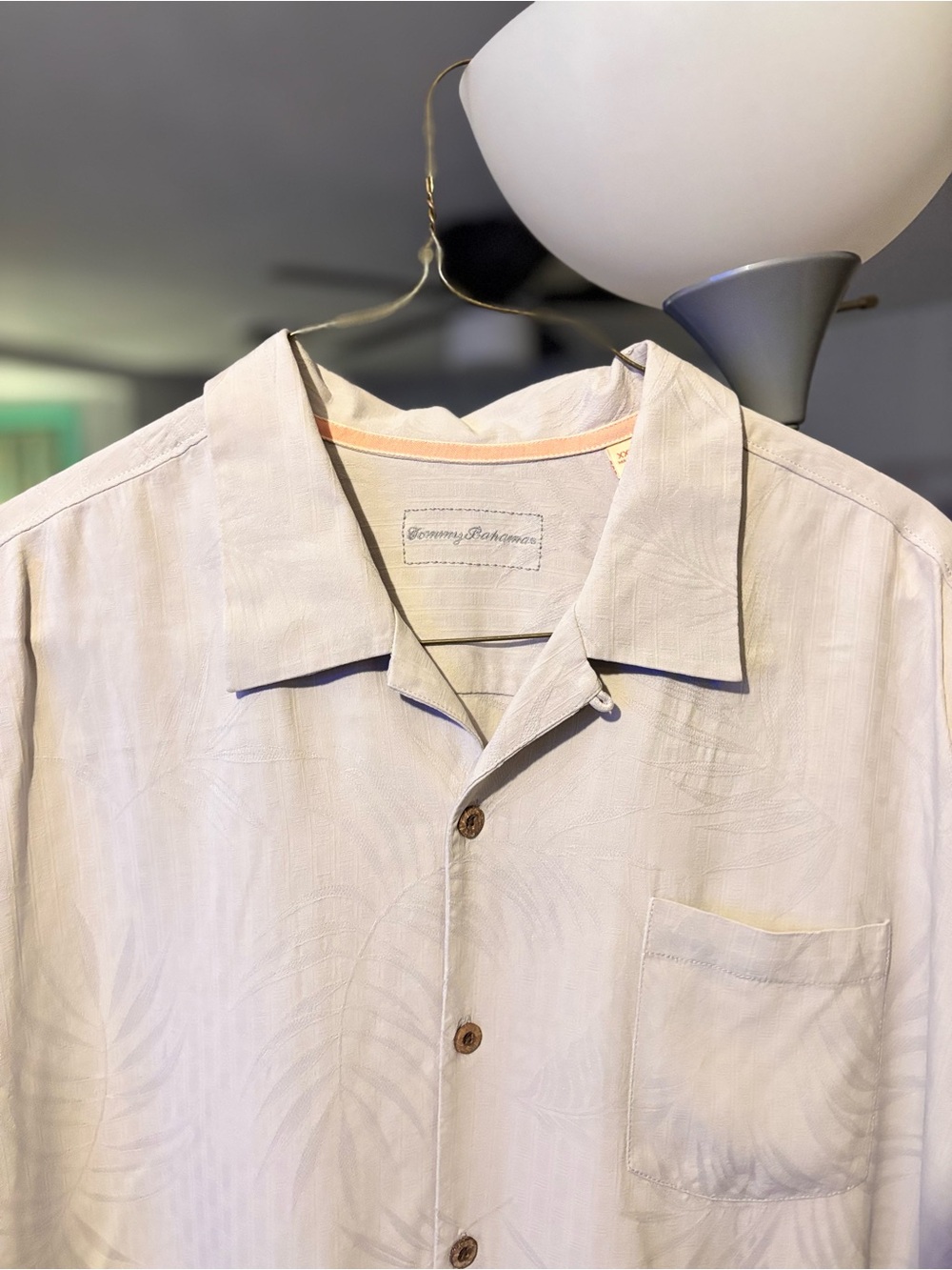 Tommy Bahama short-sleeve camp shirt features a subtle tropical tonal pattern - Picture 2 of 5